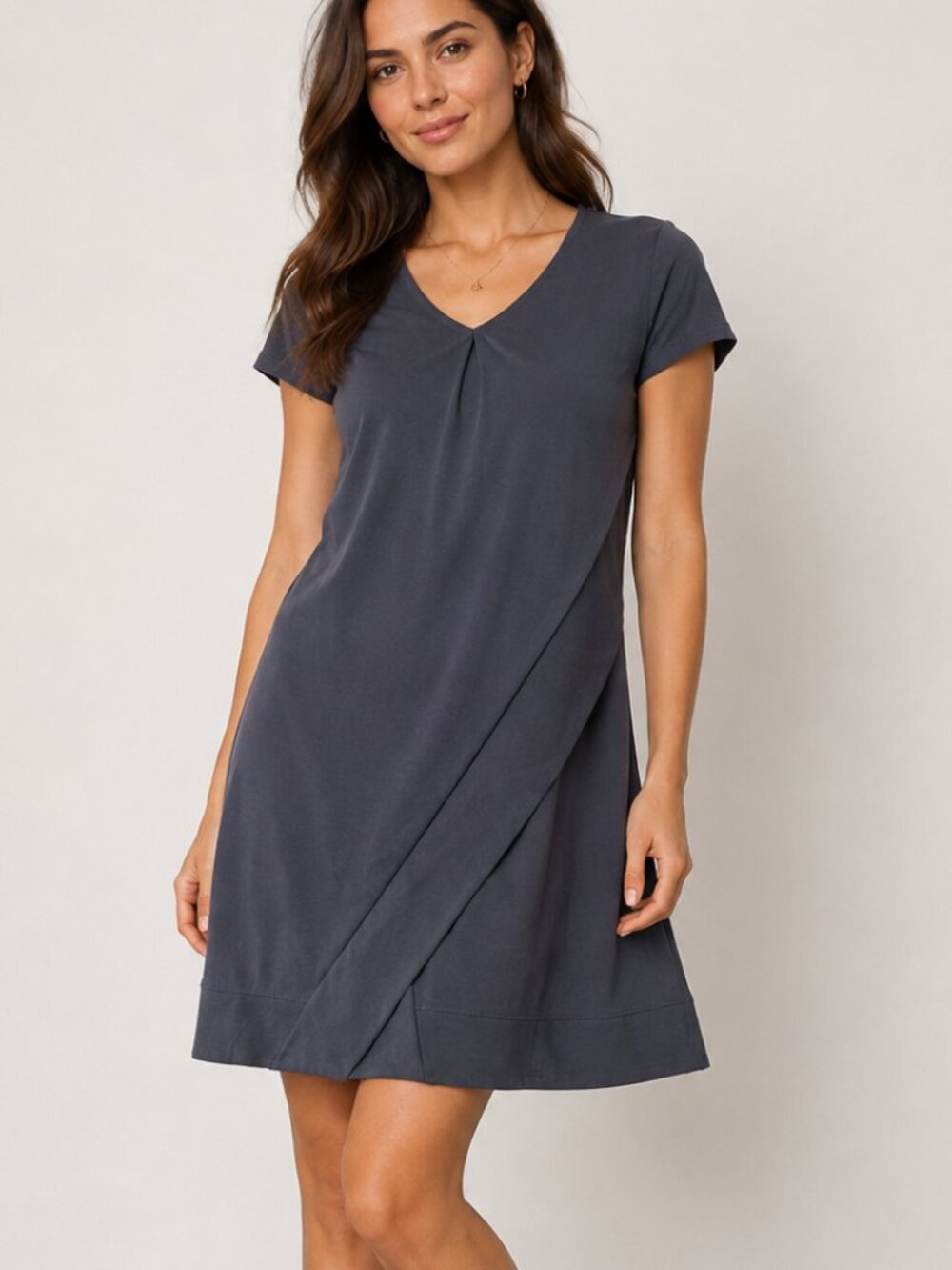 Dalia Women’s Small Navy Blue Modal Stretch V-Neck T-Shirt Dress